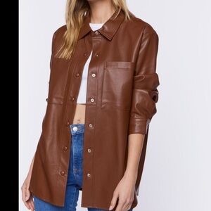 Forever 21 Brown Faux Leather Button Down Shirt M NWOT